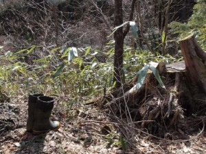 工事車両のドライバーが忘れたものと思しき長靴・チョイ物悲しい佇まい_0304'2014