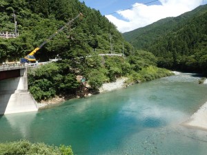 出合橋合流点，水位は落ち着き傾向